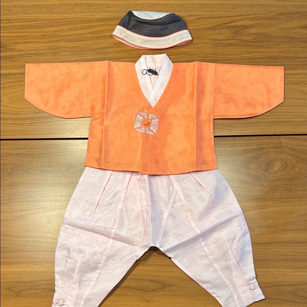 Kids Traditional Hanbok Set - Coral Pink and Light Pink